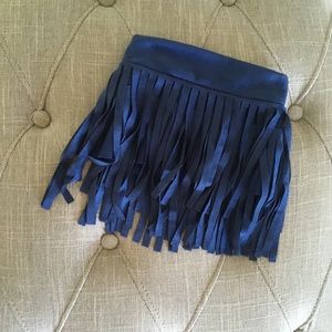 Baileys Blossoms blue suede fringe skirt